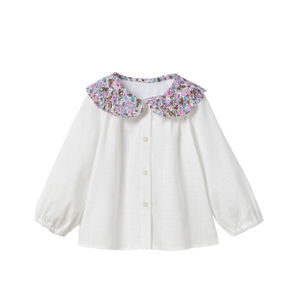 Zara girls floral Peter Pan collared shirt white button down